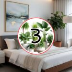 ampia camera da letto, con delle piante in primo piano e numero 3