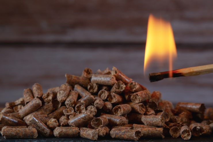 Del pellet che sta per essere acceso da un fiammifero