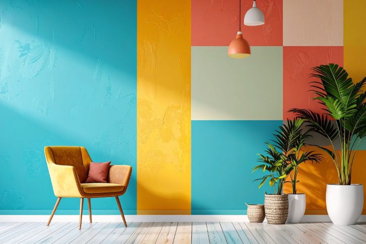 Un salone con parete bicolore
