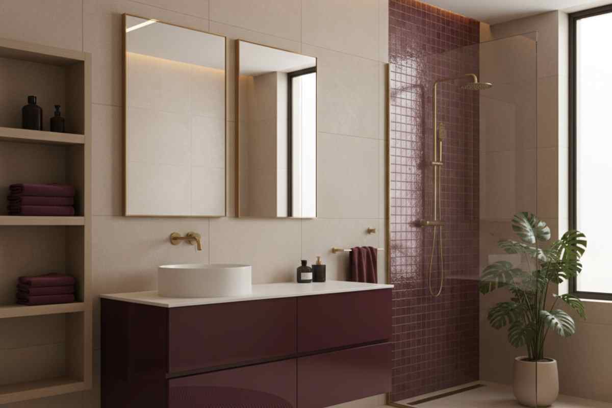 bagno borgogna lucido e beige