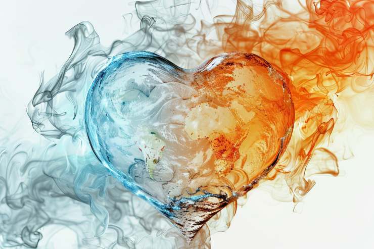 Aria fredda e aria calda che si incontrano formando acqua a forma di cuore