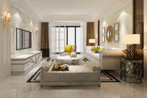 Una casa lussuosa con i pavimenti in travertino