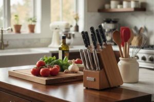 cucina con banco e sopra coltelli