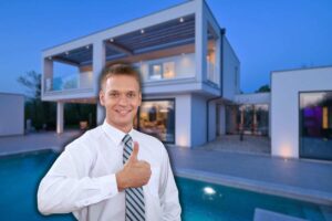 casa lussuosa e uomo che fa ok con le mani