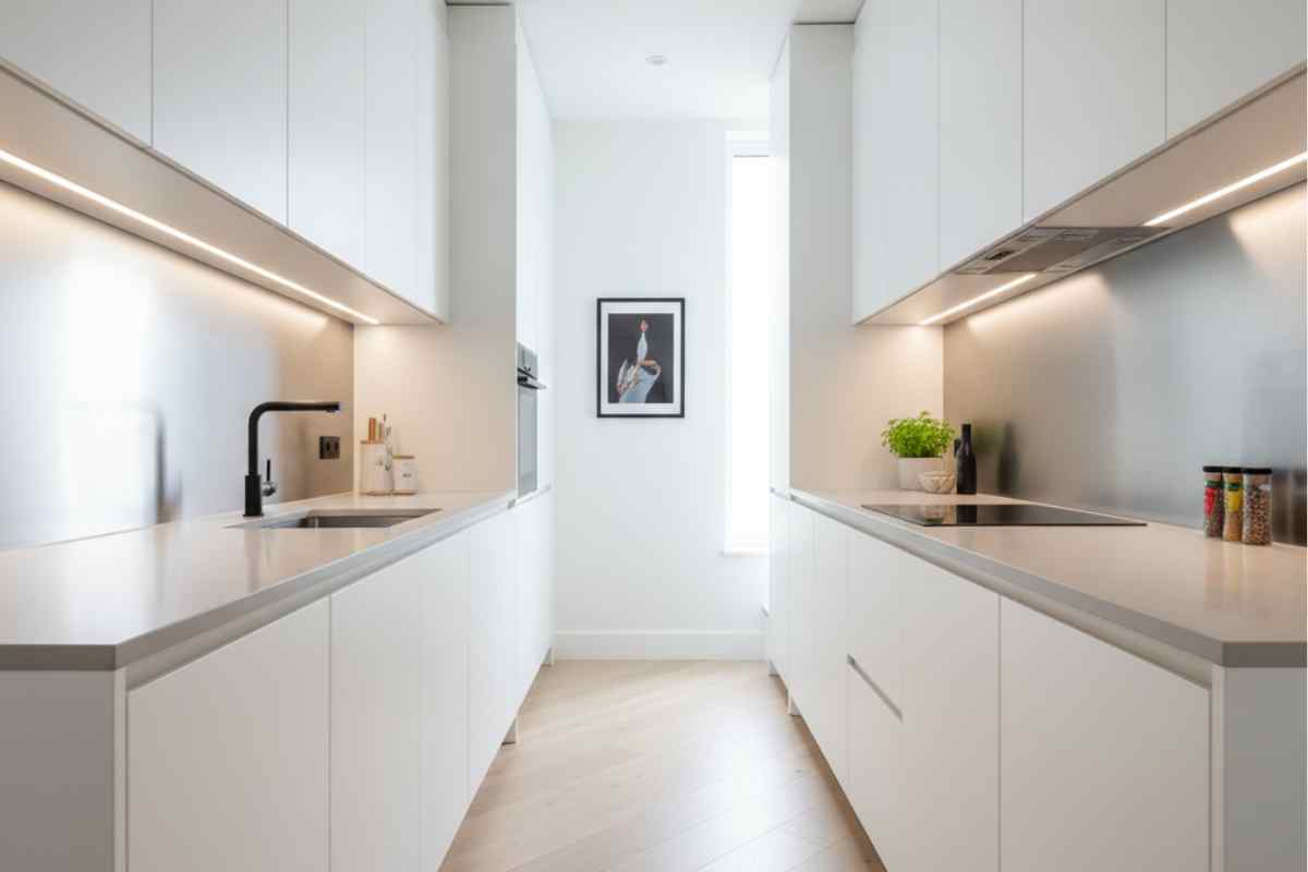 cucina bianca lunga e stretta