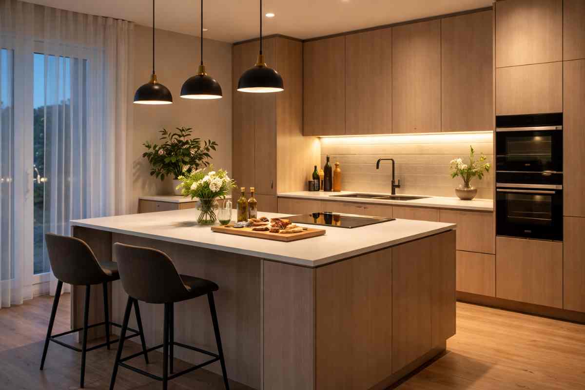 Come disporre i punti luce in cucina per cucinare senza ombre sul piano di lavoro