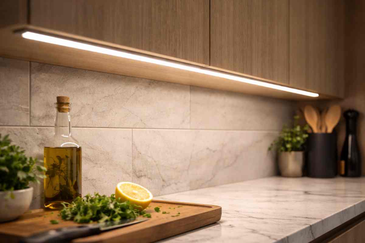 luce led sotto i pensili della cucina