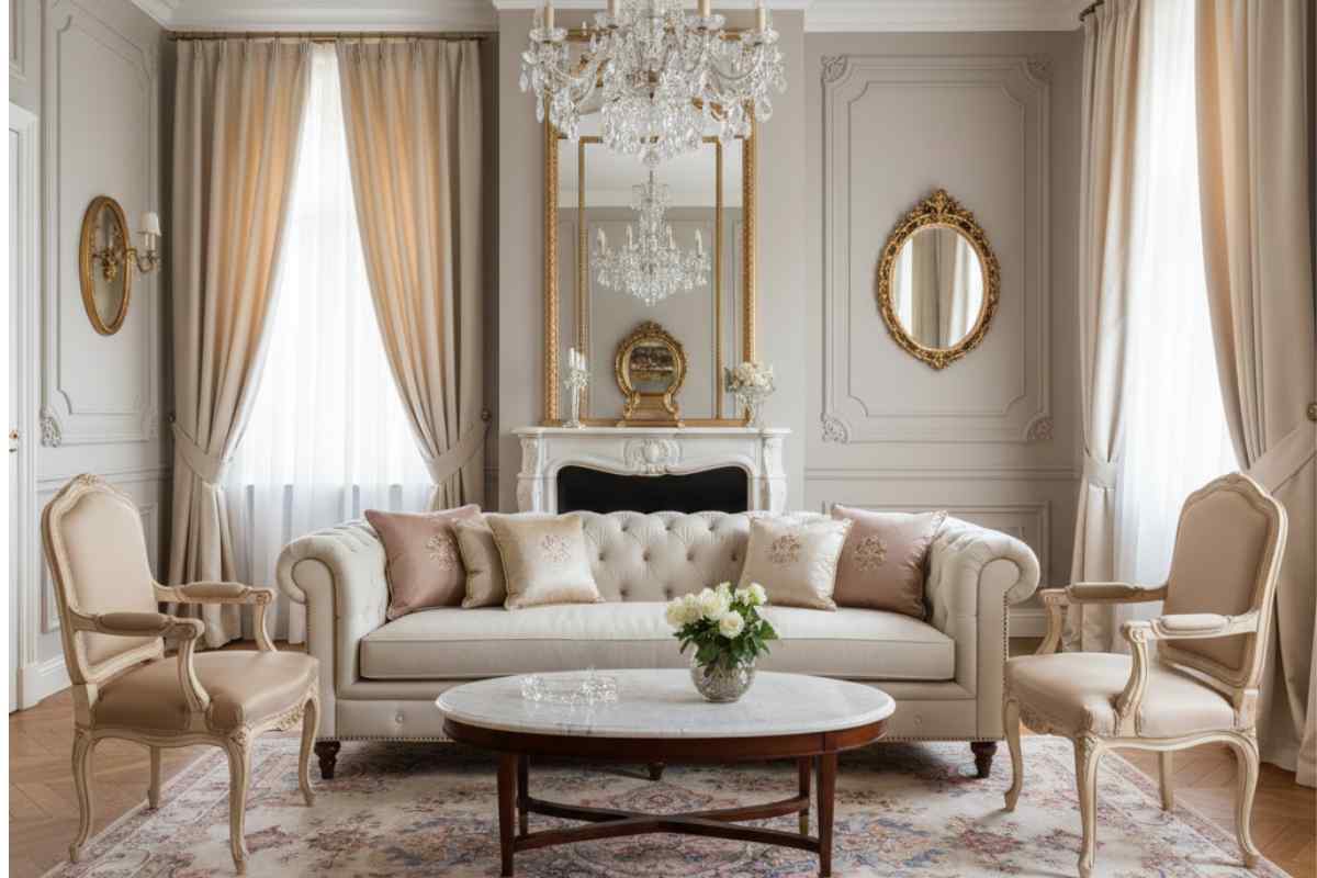 salotto stile classico sui toni tenui
