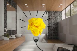 bagno con doccia a filo e lampadina