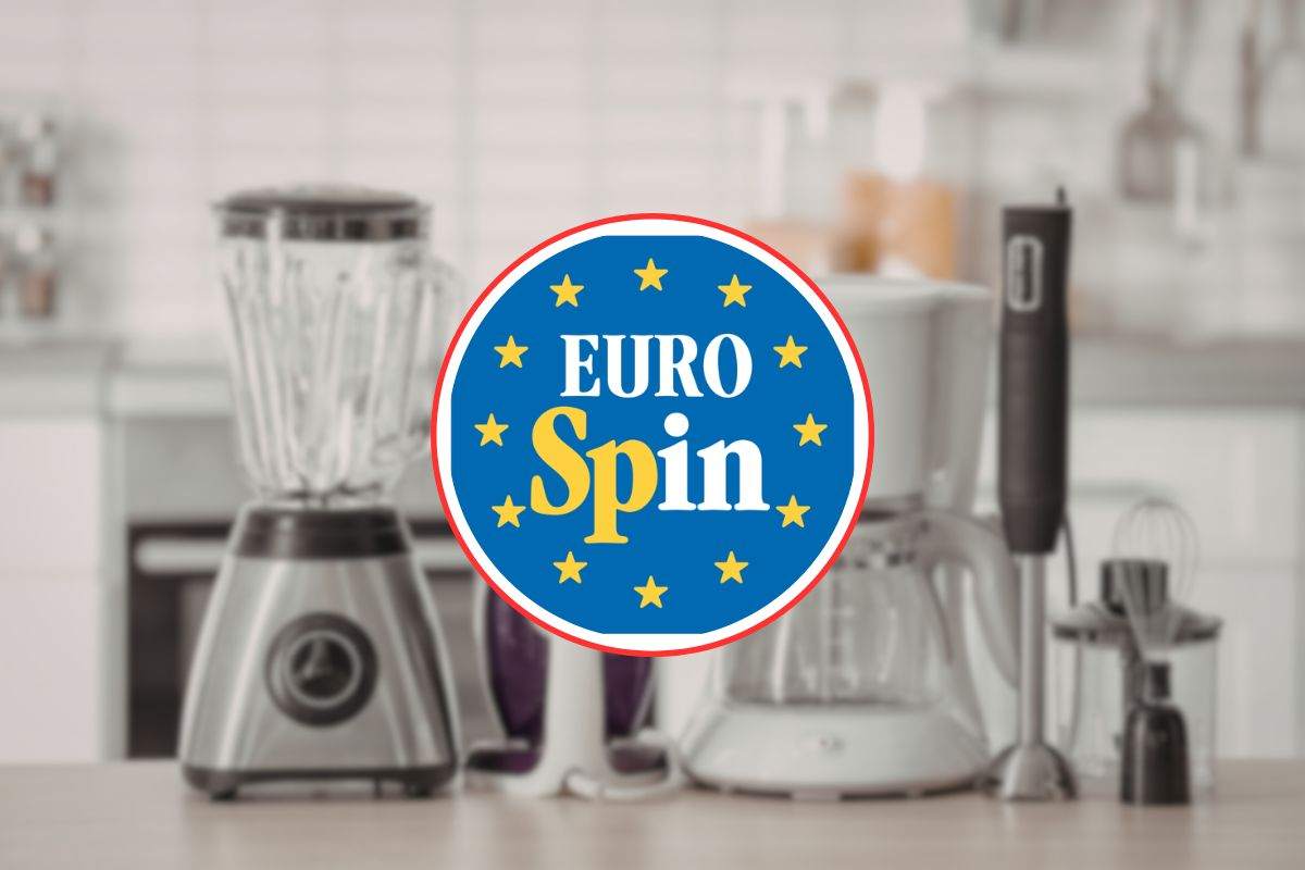 piccoli elettrodomestici in cucina e logo di eurospin