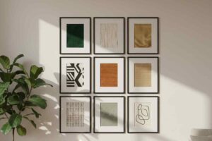 gallery wall di 9 piccoli quadri