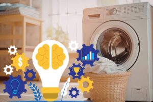 lavatrice con lampadina ed ingranaggi