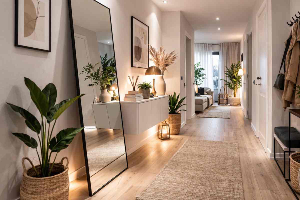 esempio di come sistemare uno specchio in un corridoio lungo e stretto