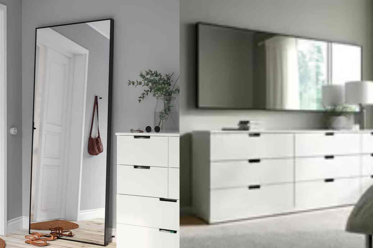 specchio hovet di ikea in vari ambienti