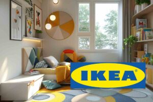 cameretta bambino e logo con scritto ikea