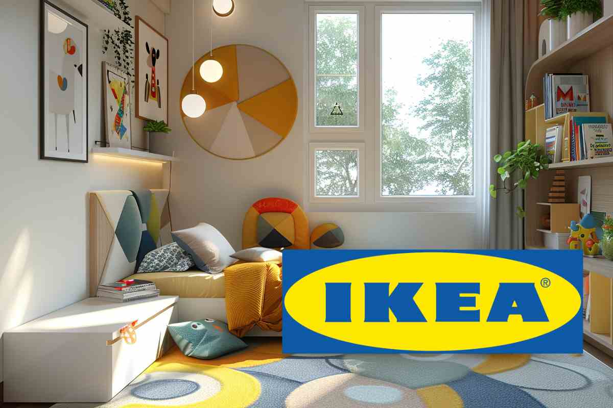 cameretta bambino e logo con scritto ikea
