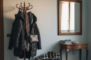 ingresso con appendino, scarpiera, specchio e tavolino in stile classico