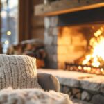 Un salone con il camino in funzione