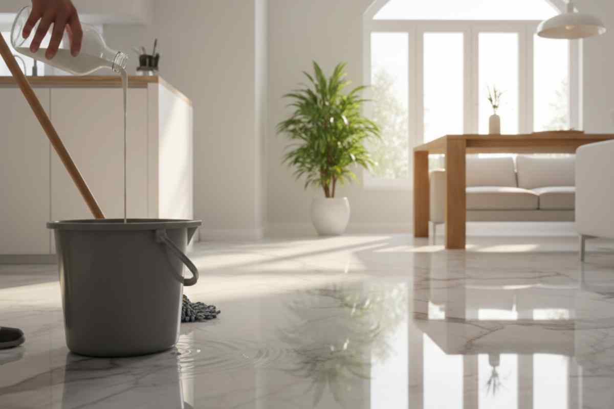 pavimenti di marm, secchio e scopa