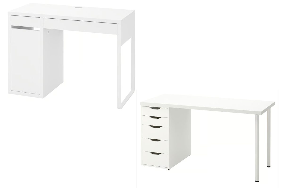 due modelli di scrivanie bianche di ikea
