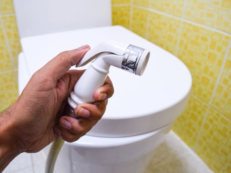 mano che mantiene una doccetta igienica