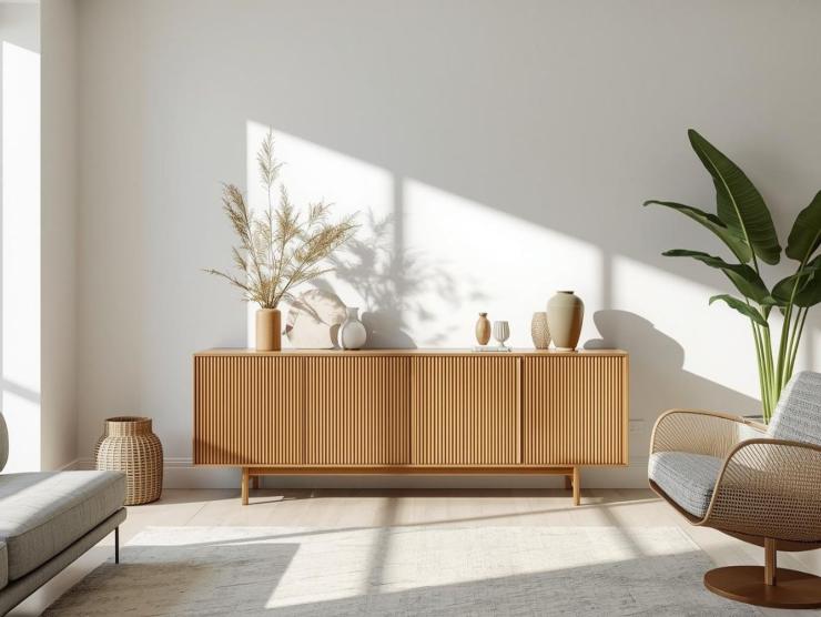 soggiorno moderno con madia con ante scanalate