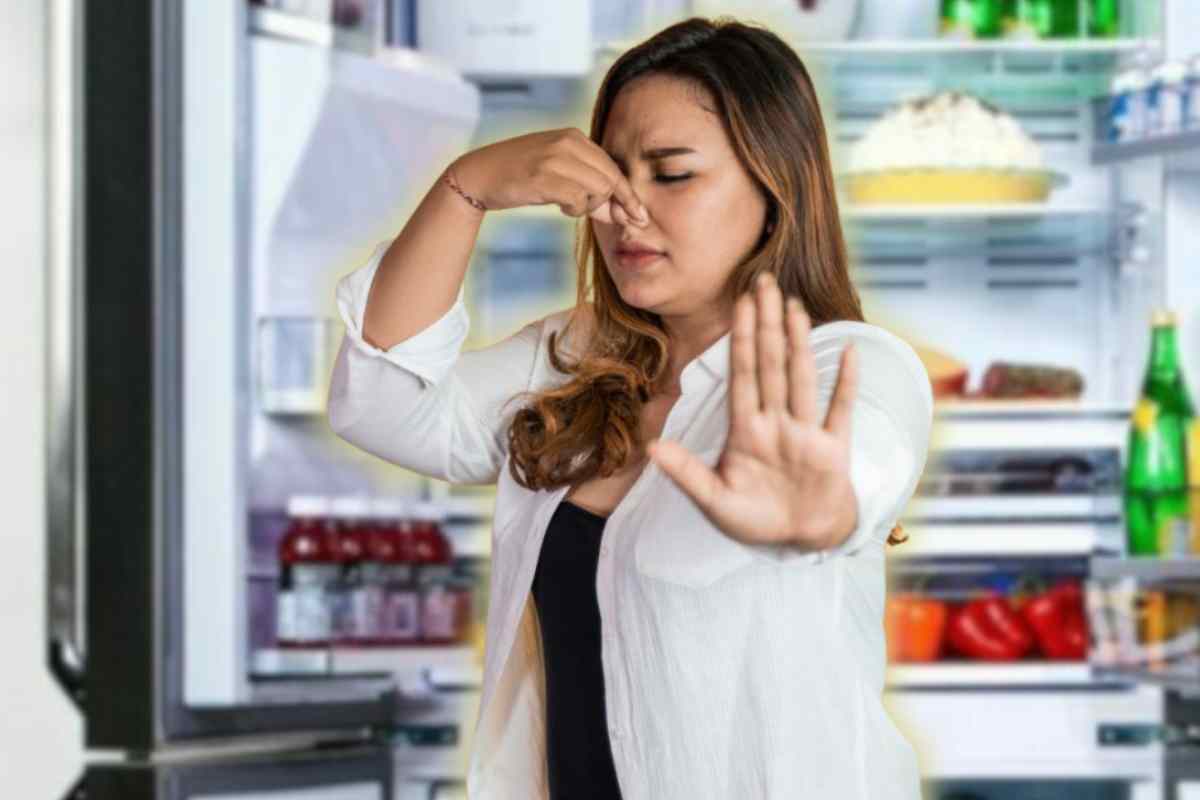 persna che mette le mani sul naso davanti al frigo