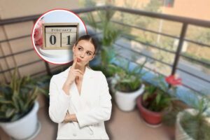 piante in terrazzo, calendario febbraio e donna che pensa