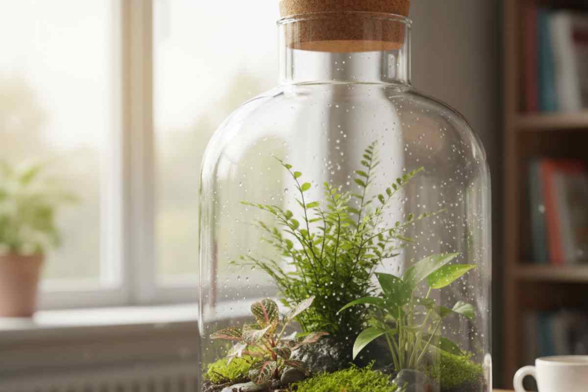 pianta dentro un vaso a forma di bottiglia