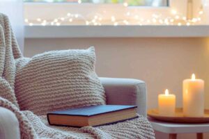 poltrona vicino ad un davanzale con delle candele