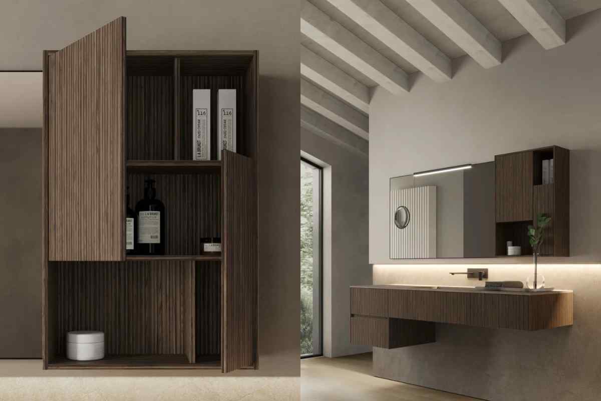 modelli di mobili sospesi per il bagno in legno