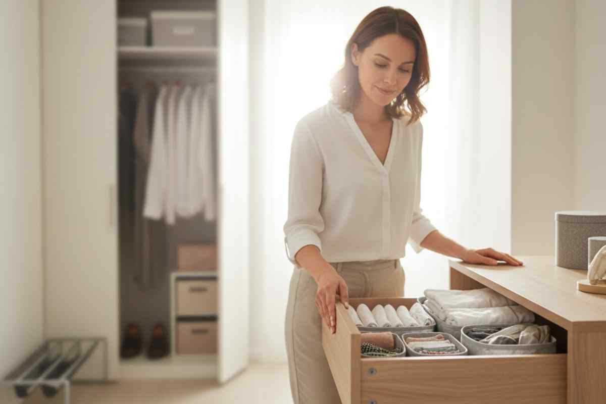 signora che mette a posto i cassetti