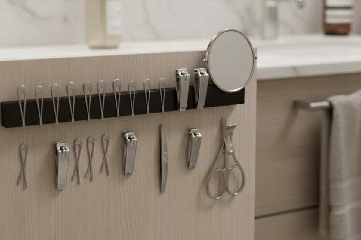 barra magnetica in bagno con accessori