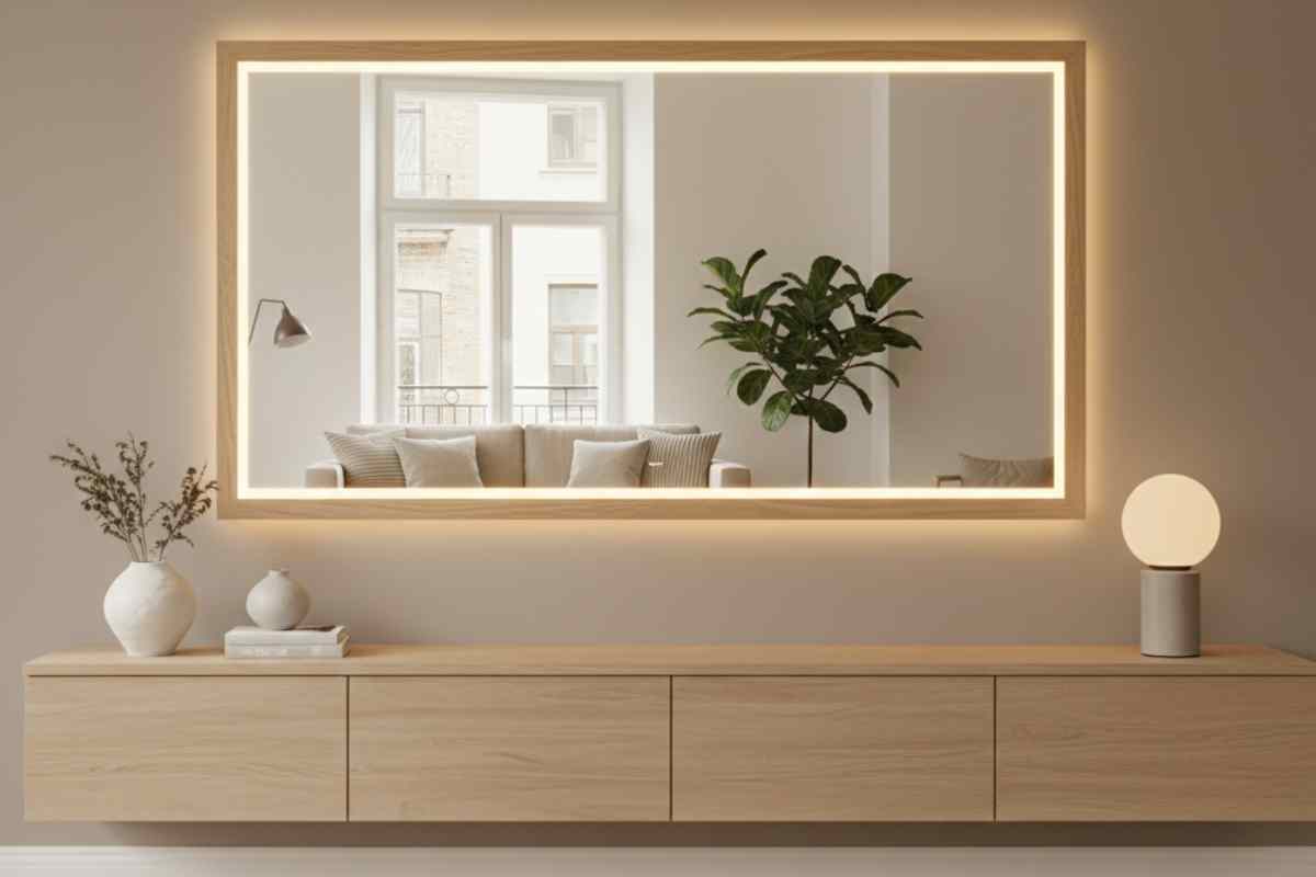 specchio retroilluminato in salotto