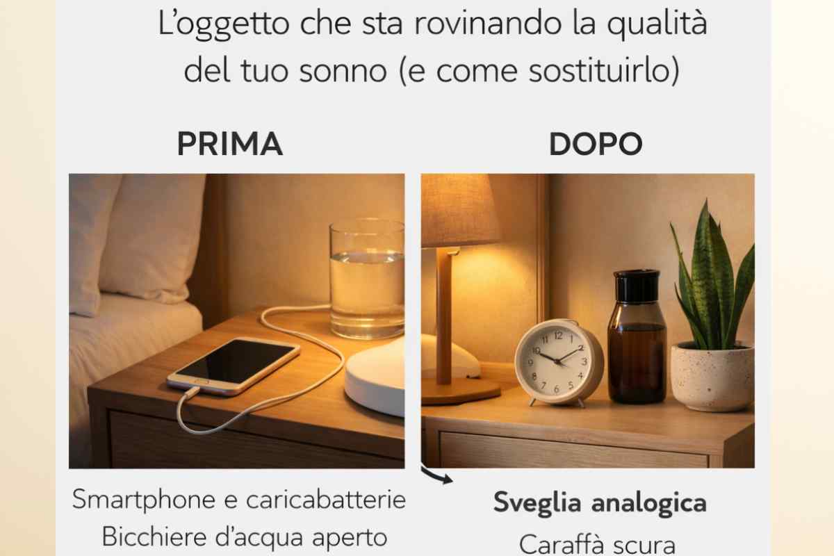 differenza tra il prima ed un dopo di oggetti prresenti su un comodino