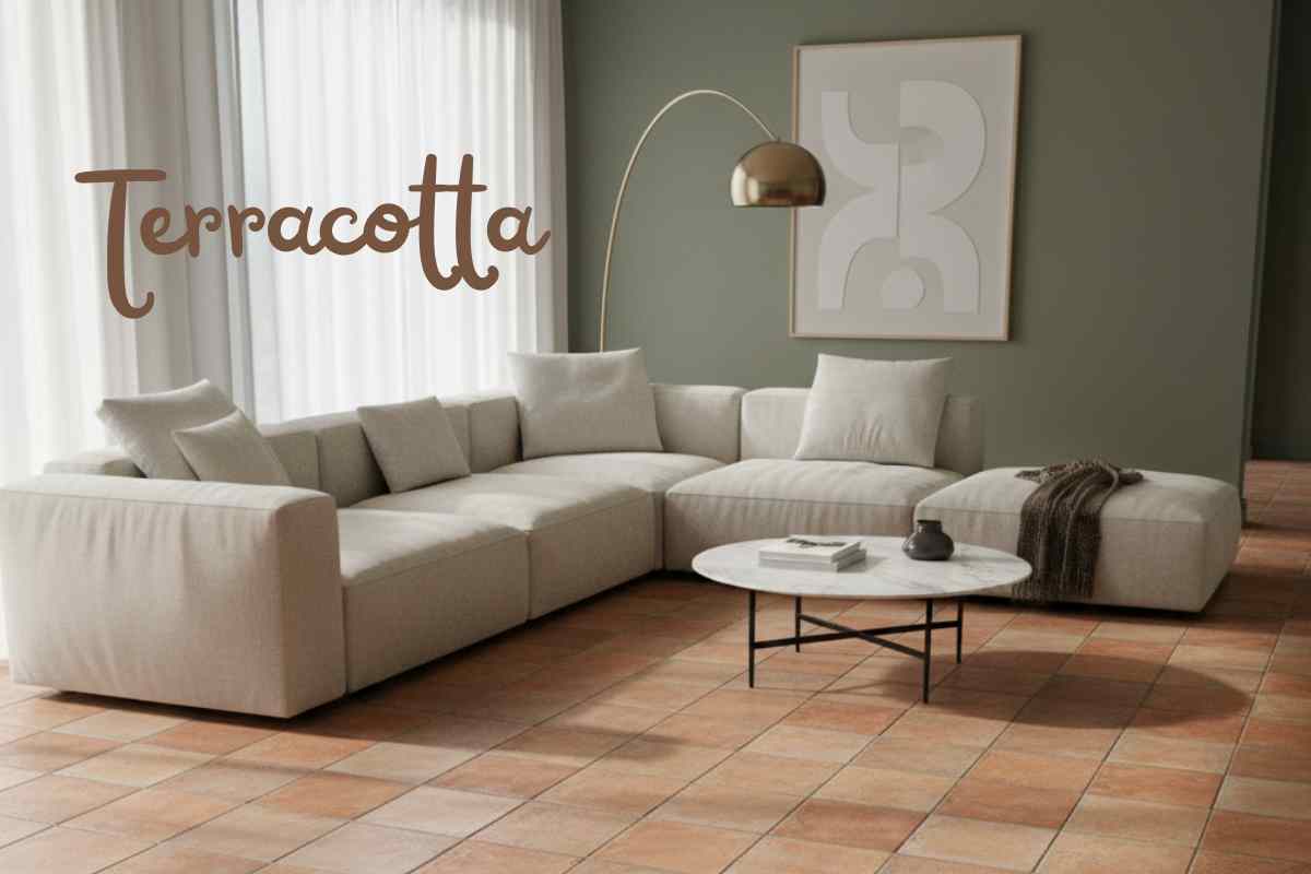 salotto moderno con pavimento in terracotta