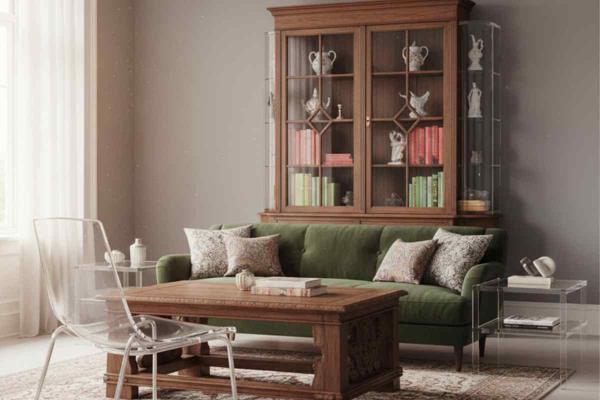 salotto classico con aggiunta di trasparenze