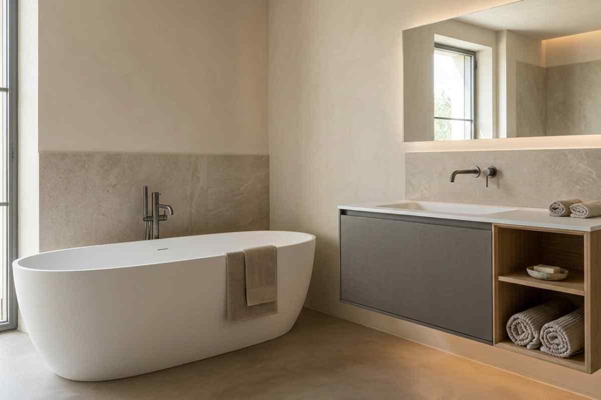 vasca freestanding bianca in un bagno moderno