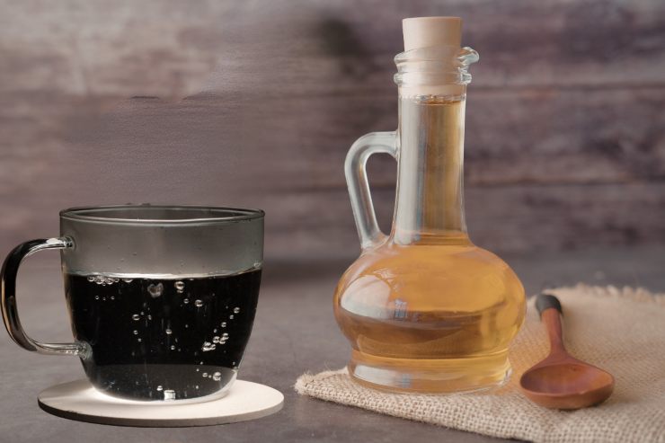 A table with hot water and vinegar