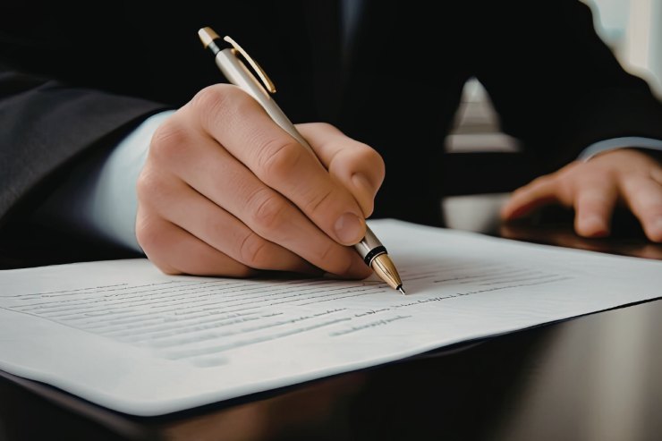 Un uomo che compila dei documenti