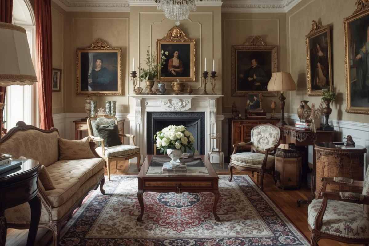 Un salone con arredo vintage