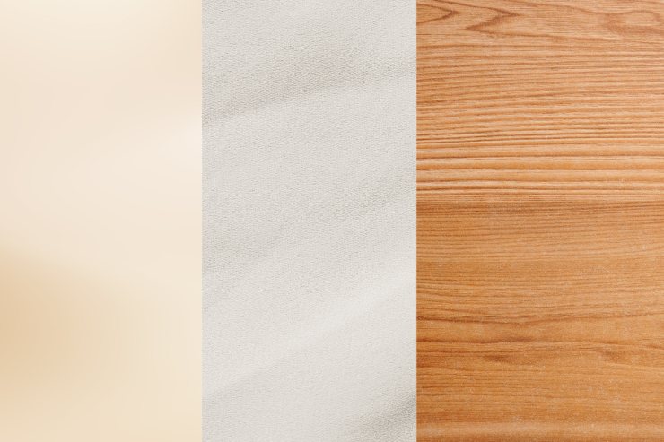 Il colore beige sulla sinistra, il colore bianco sporco centrale e il colore legno chiaro sulla destra