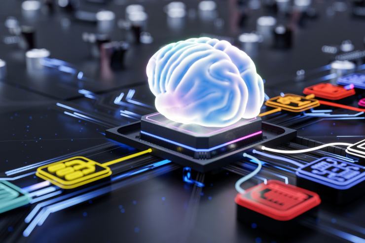 Un cervello virtuale connesso a diverse porte e circuiti