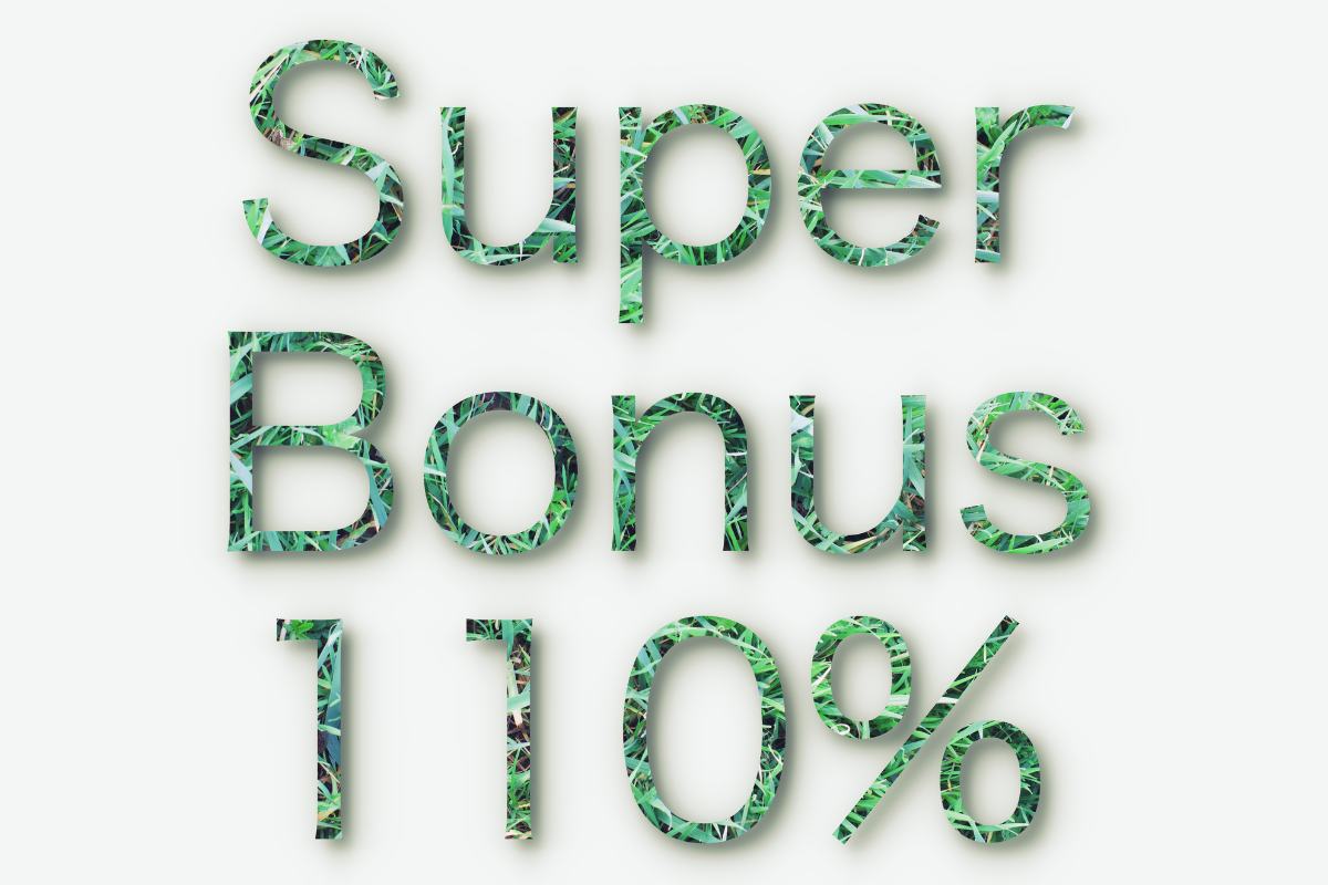 Una scritta in verde di "Super Bonus 110%"