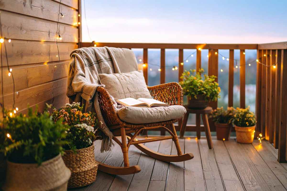 balcone con lucine a energia solare