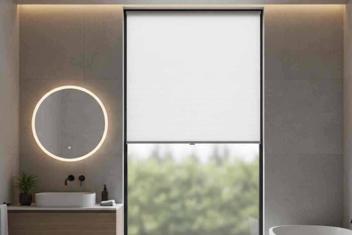 bagno con tende a sistema top down