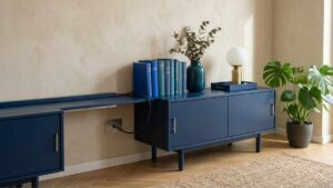 mobili blu nel salotto