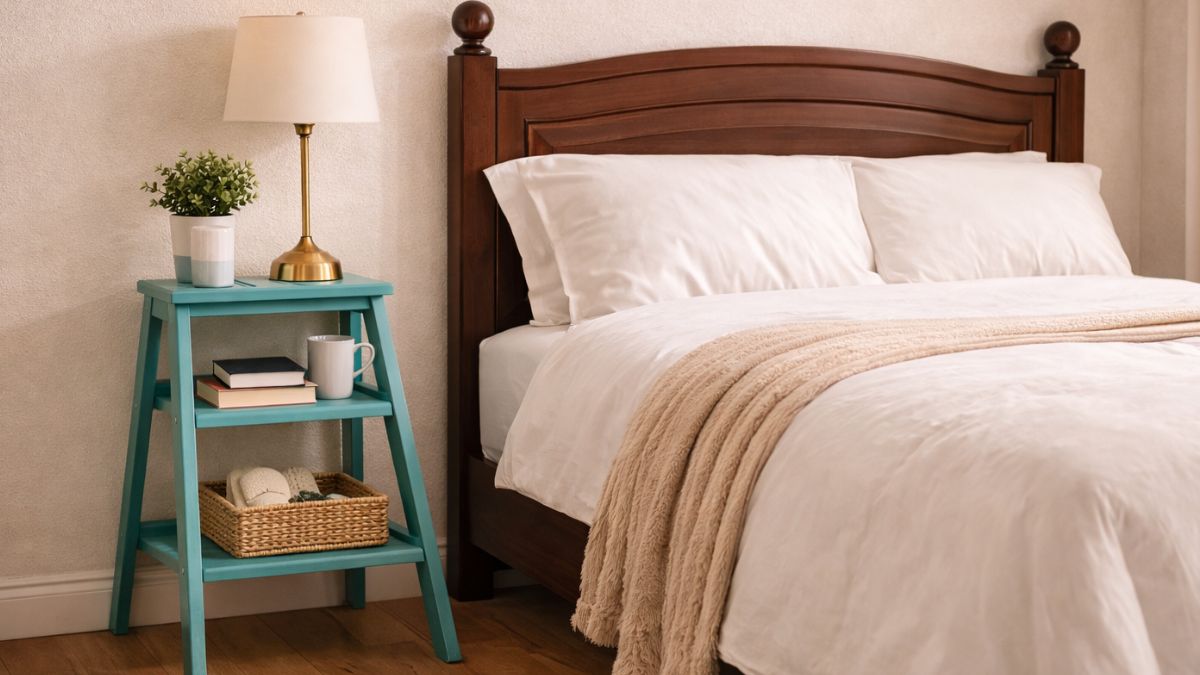 Scale o cassette di legno recuperate e dipinte come comodini per la camera da letto