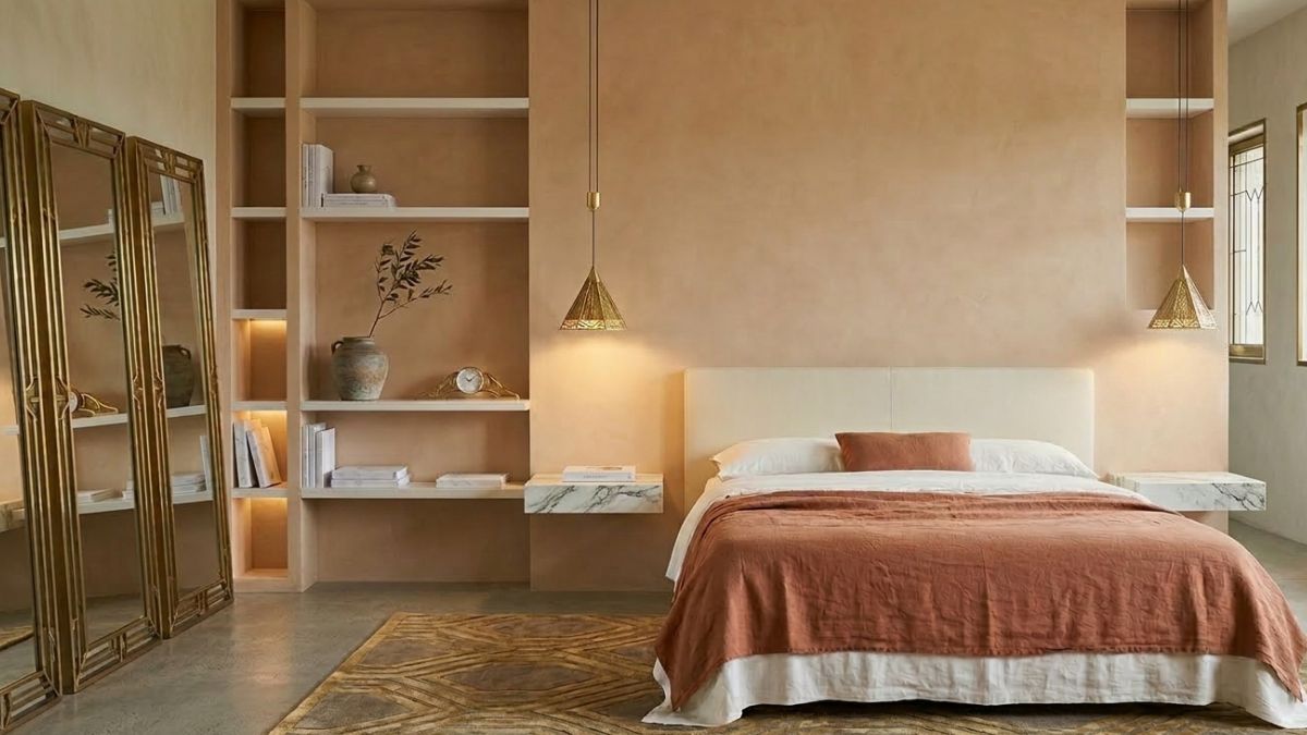 camera da letto con comodini sospesi marmo