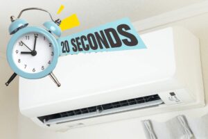 condizionatore a parete con sveglia e scritta 20 secondi